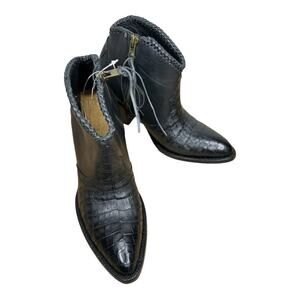 Allens Boots Black Goat Leather Reptile Cowboy Boots Bootie Size 8